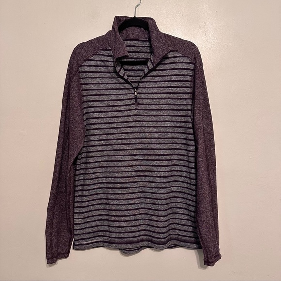 Lululemon Men's Surge 1/4 Zip Striped Pullover Purple Grey Size Large - Picture 3 of 7